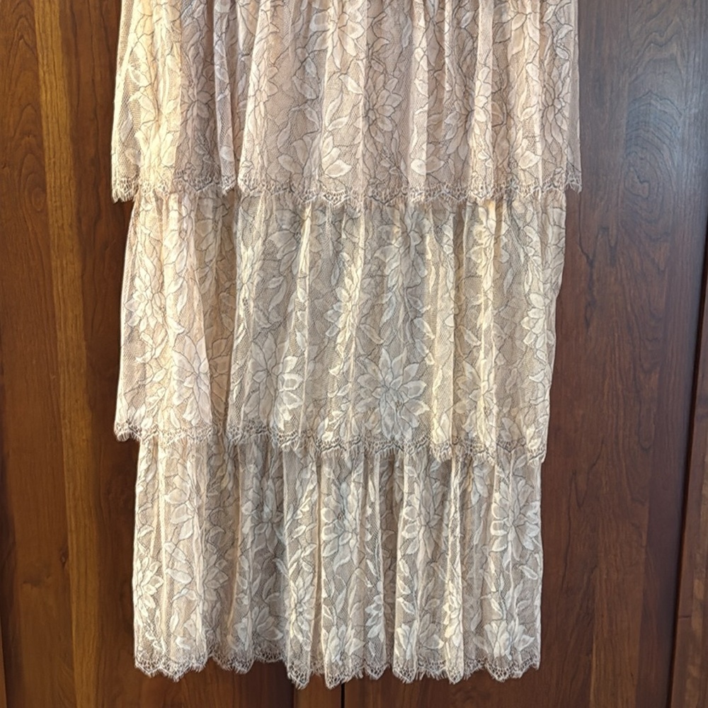 Zara Lace Tiered Maxi Length Skirt in Light Pink - Picture 4 of 7